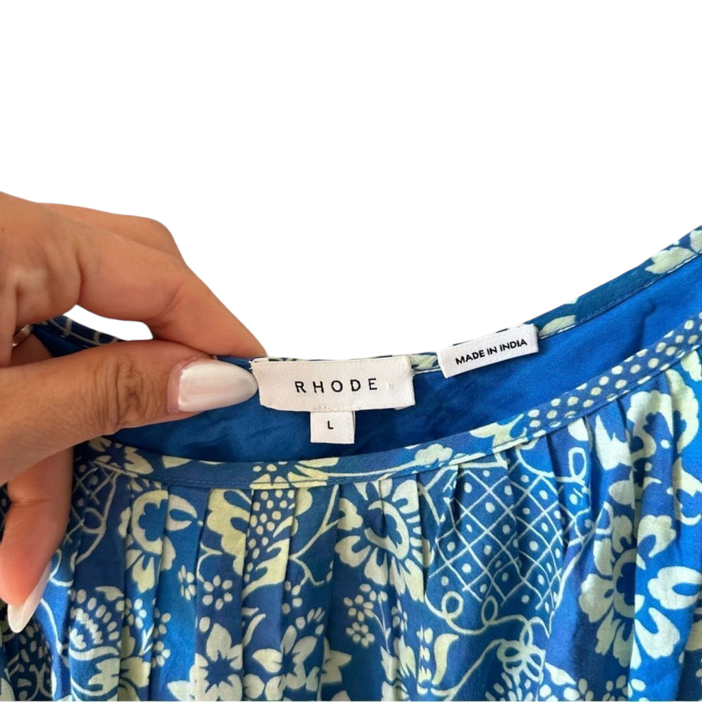 RHODE Lea Belted Floral Cotton Blue Dress Size L
