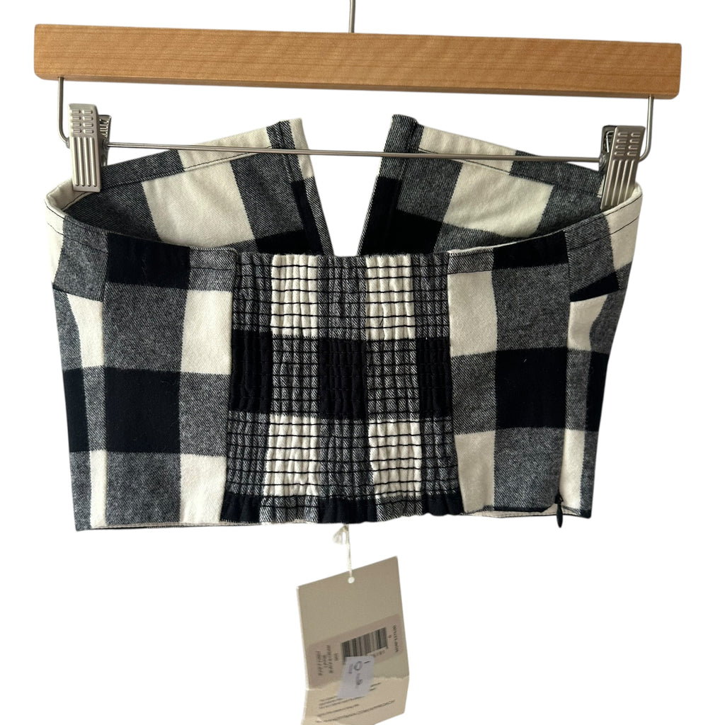 Mara Hoffman Layne Cropped Checked Cotton Flannel Gingham Strapless Top Size 0