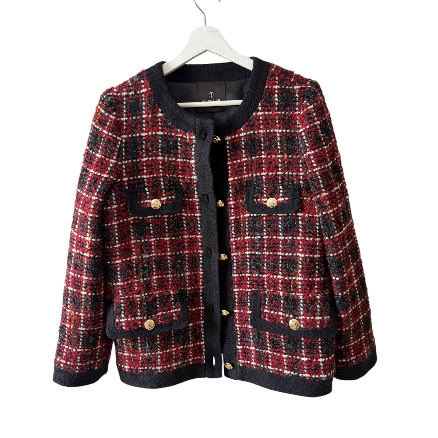 Anine Bing Cherry Plaid Lydia Jacket Size XS