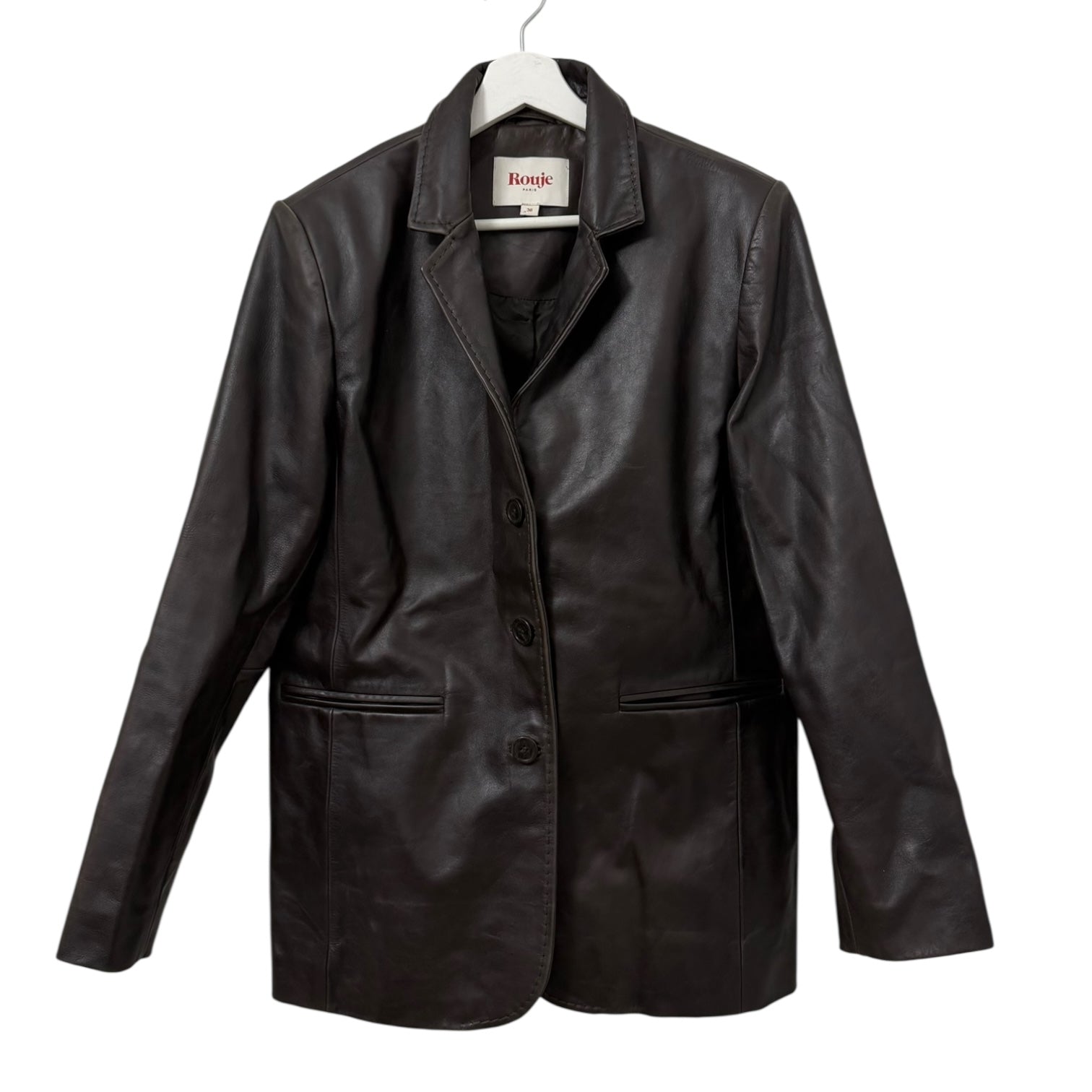 ROUJE Lambert Brown Straight Cut Leather Jacket Size 4