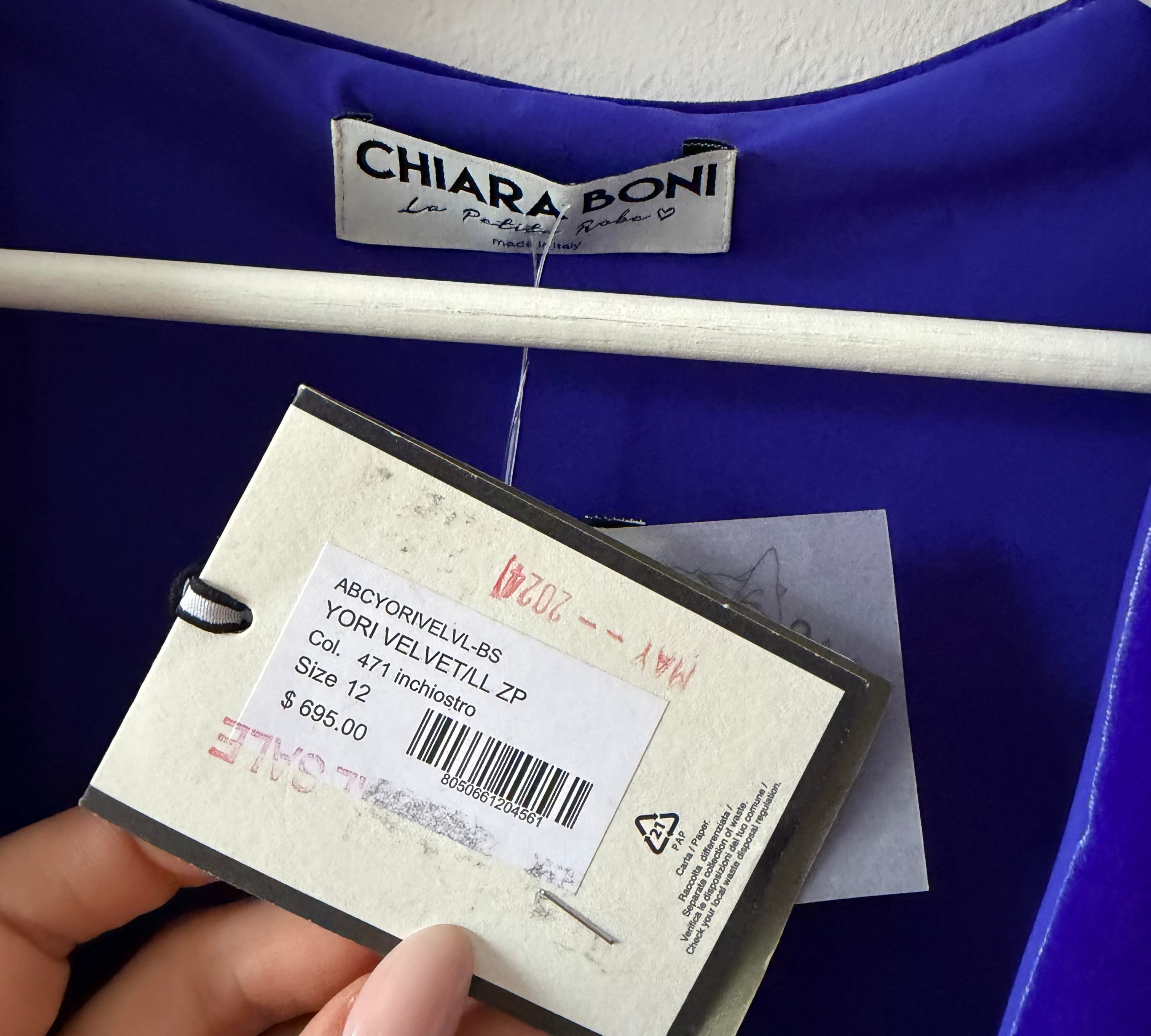 Chiara Boni Blue Yori Ruched Velvet Dress Size 12