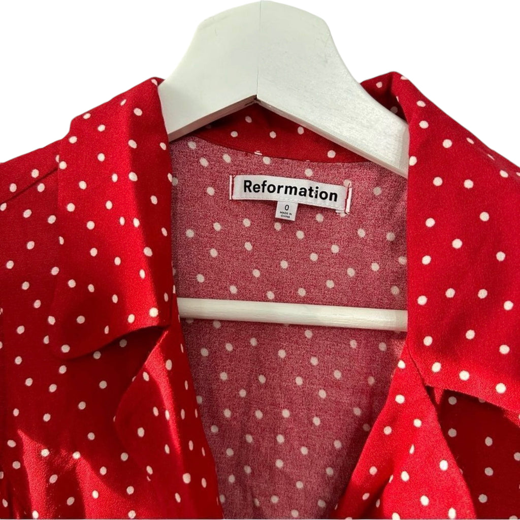 Reformation Leith Mini Dress Ditty Red Polka Dot Size 0