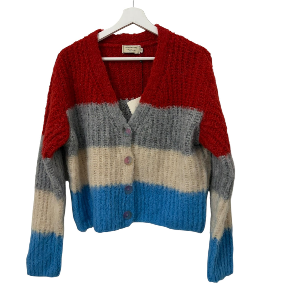 Maison Kitsune Fluffy Striped Boxy Cardigan Size XS