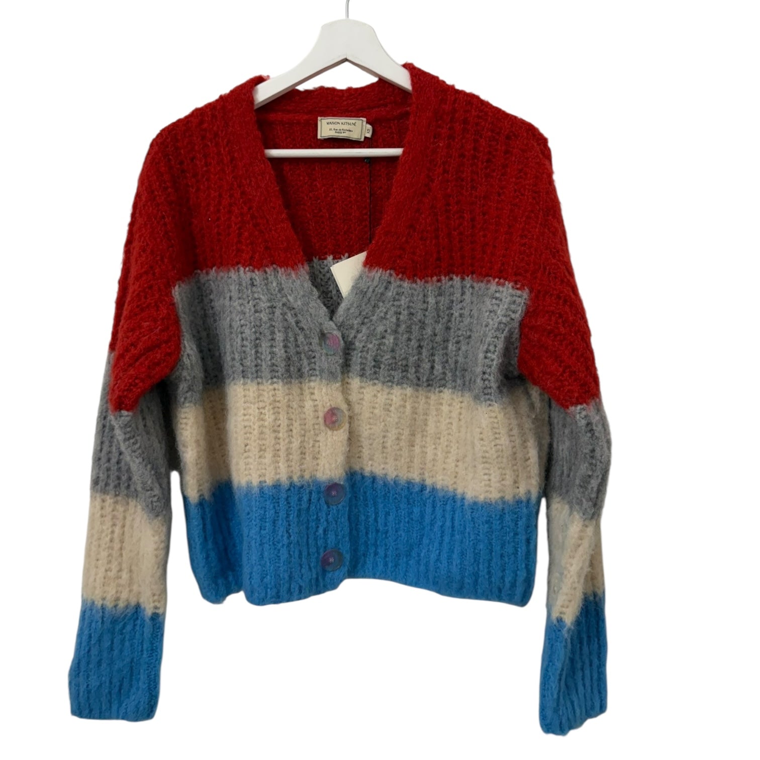 Maison Kitsune Fluffy Striped Boxy Cardigan Size XS