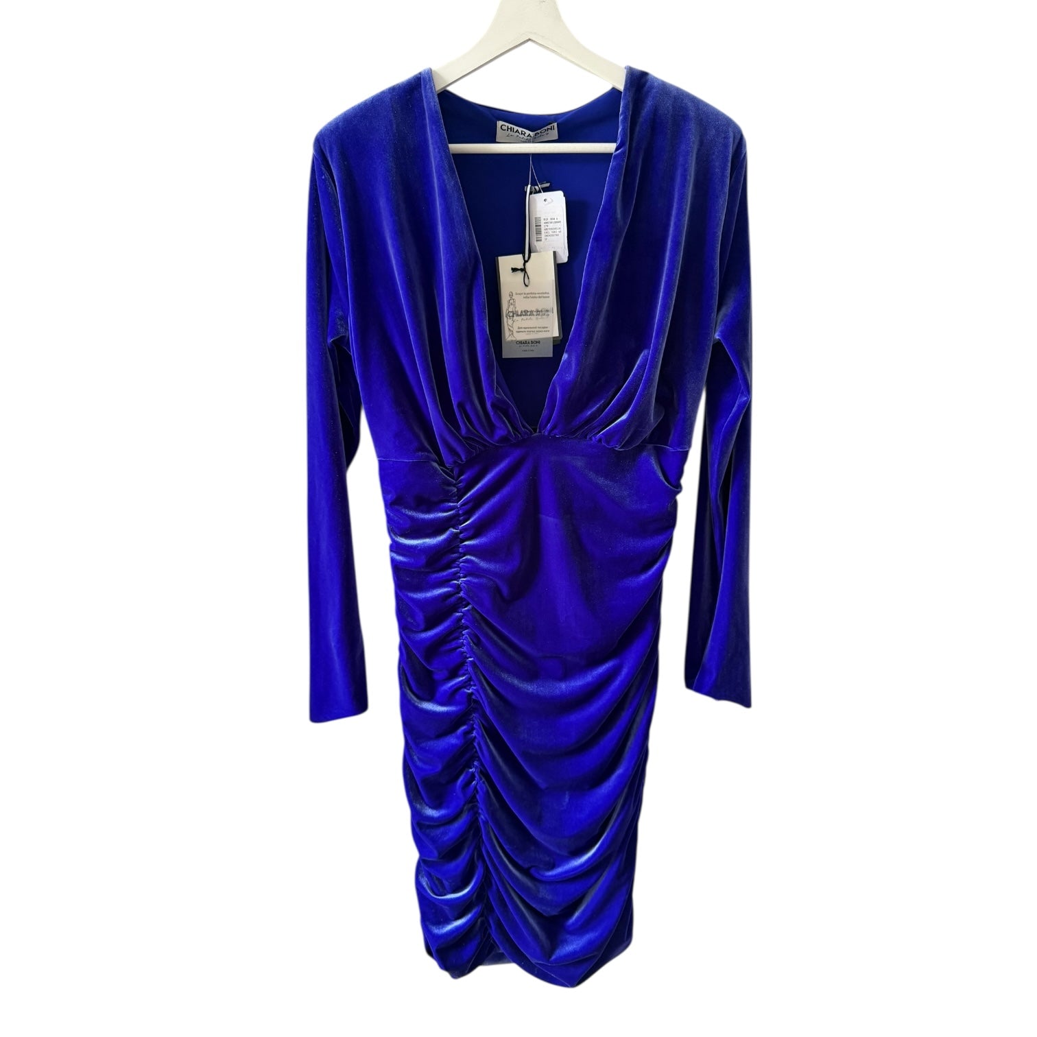 Chiara Boni Blue Yori Ruched Velvet Dress Size 12