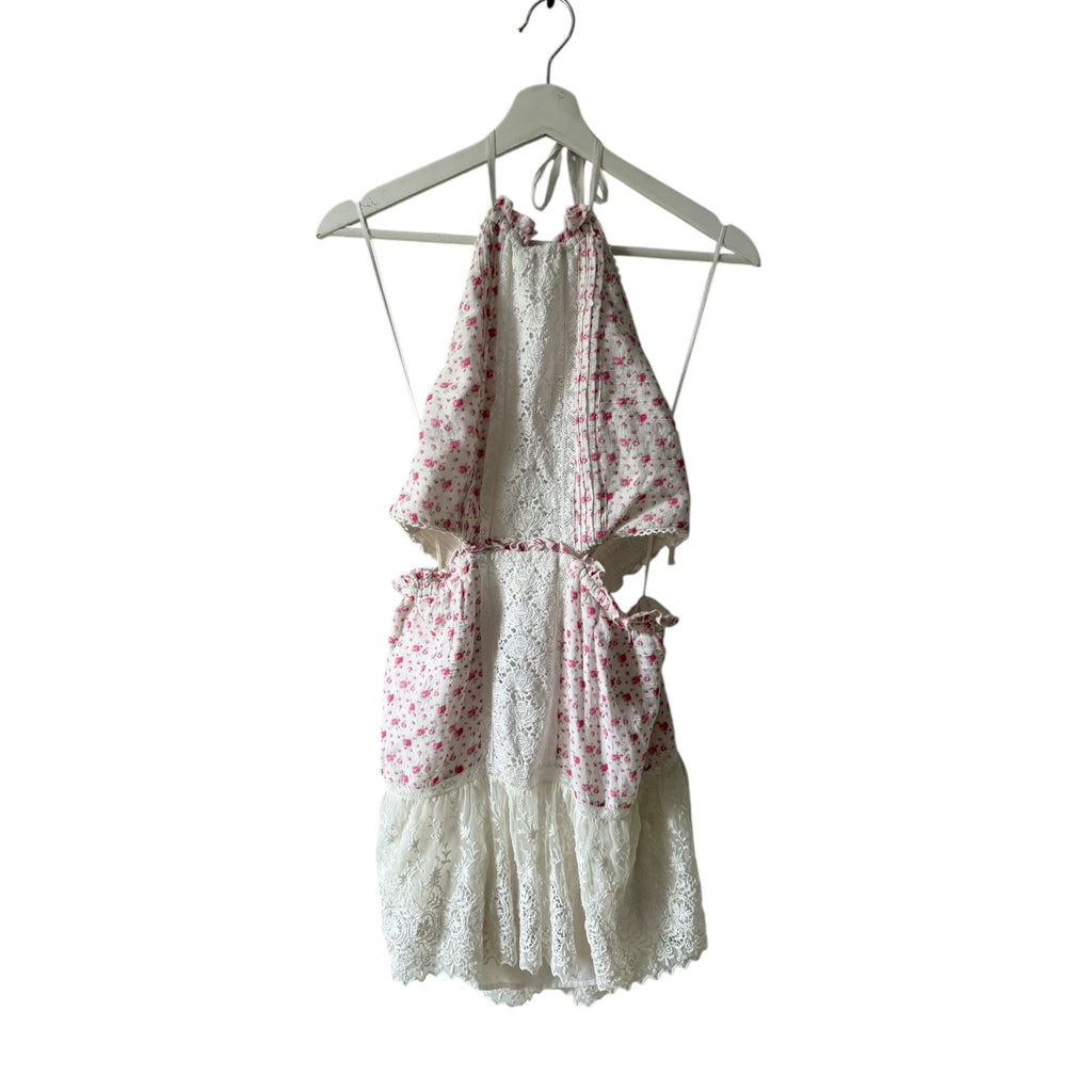 LoveShackFancy Kesia Floral Lace Halter Mini Dress Size L