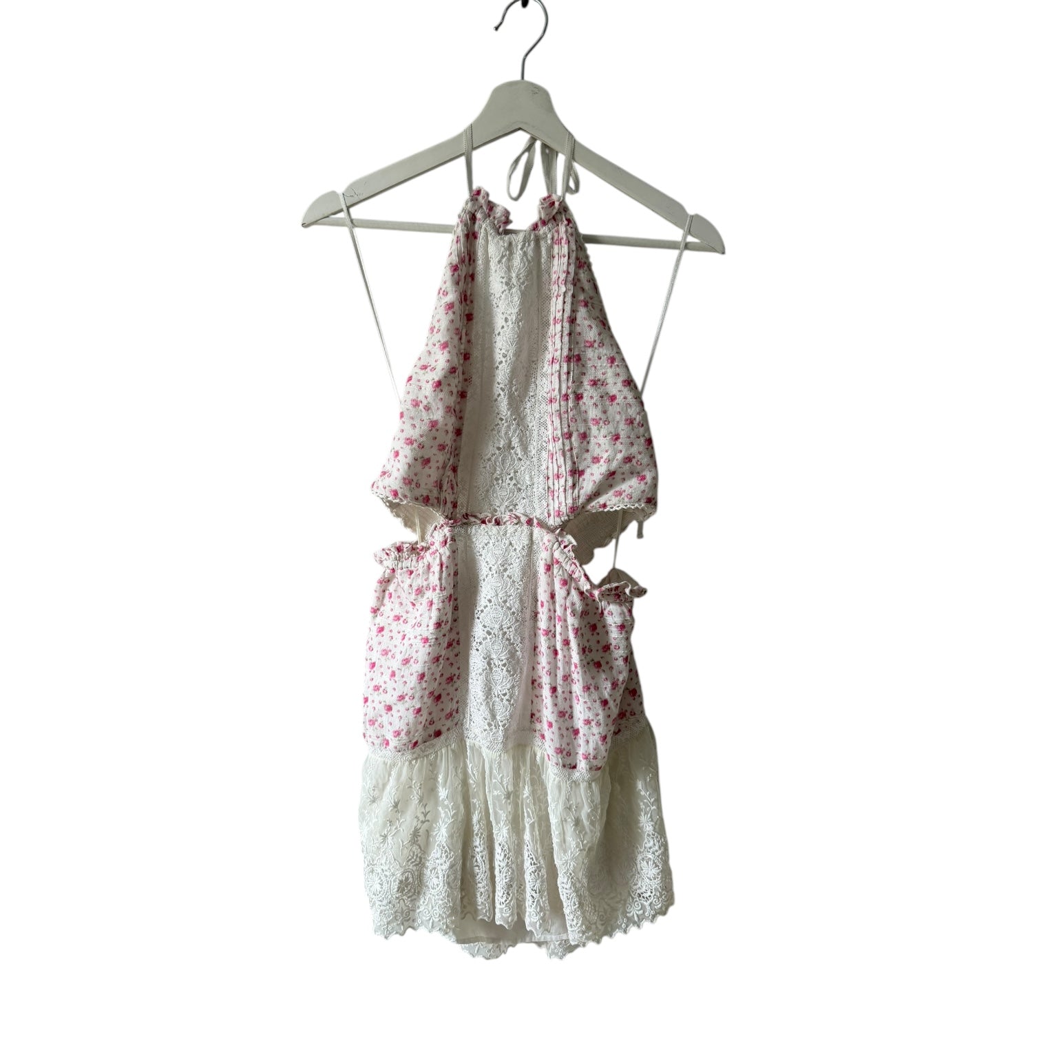 LoveShackFancy Kesia Floral Lace Halter Mini Dress Size L