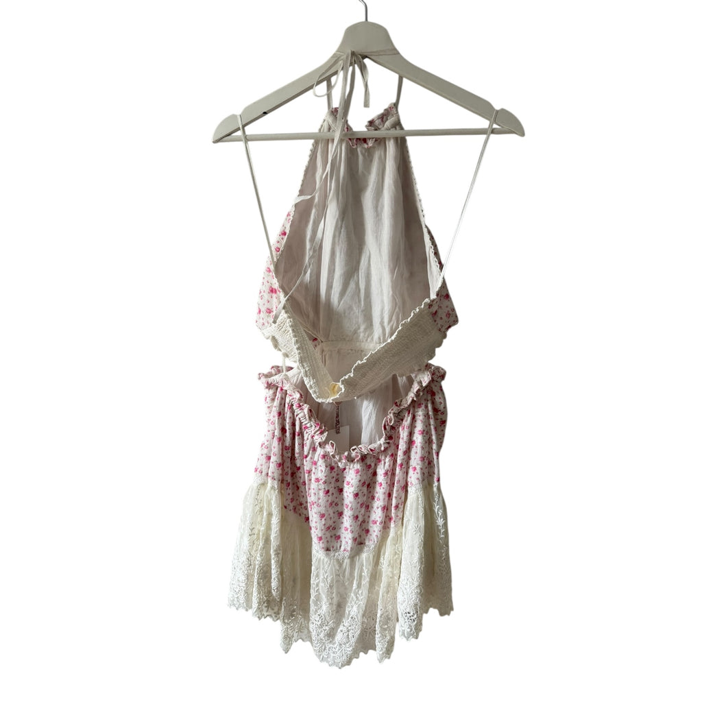 LoveShackFancy Kesia Floral Lace Halter Mini Dress Size L