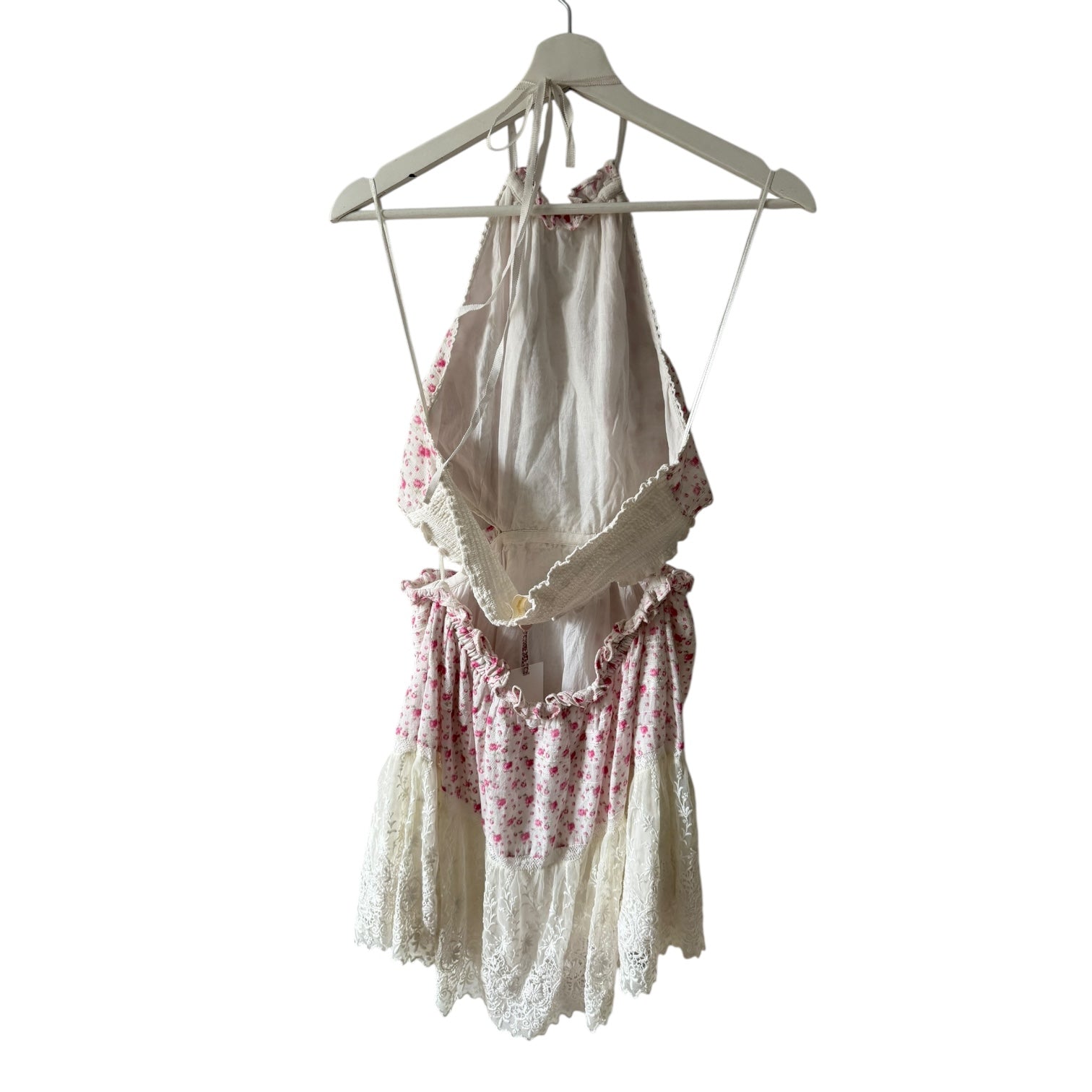 LoveShackFancy Kesia Floral Lace Halter Mini Dress Size L