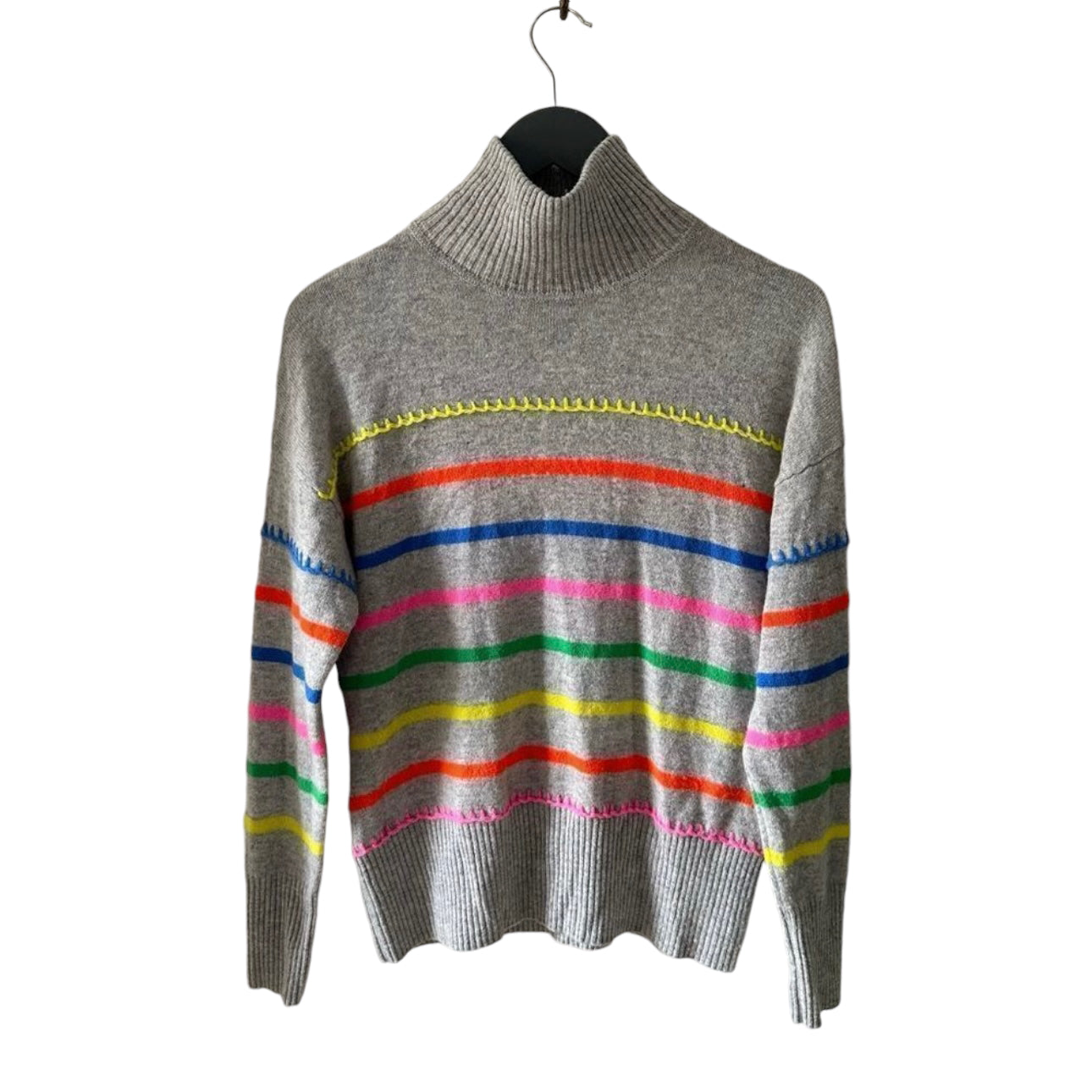 Autumn Cashmere Breton Stripe Mock With Blanket Stitch Size XS