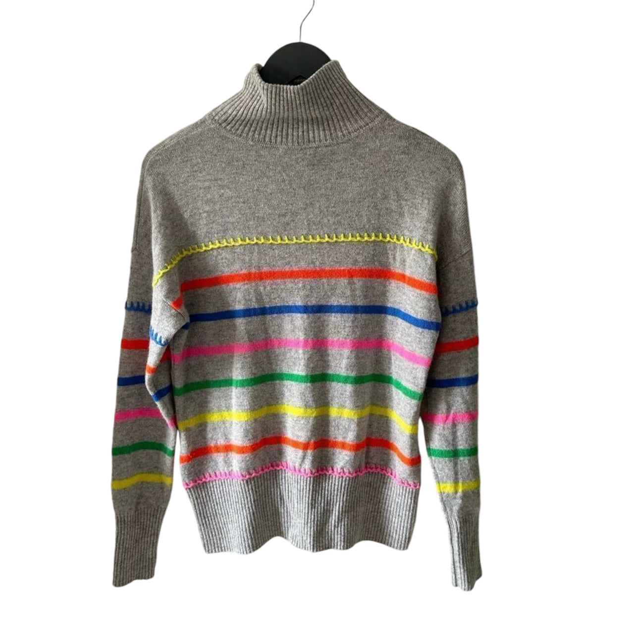 Autumn Cashmere Breton Stripe Mock With Blanket Stitch Size XS