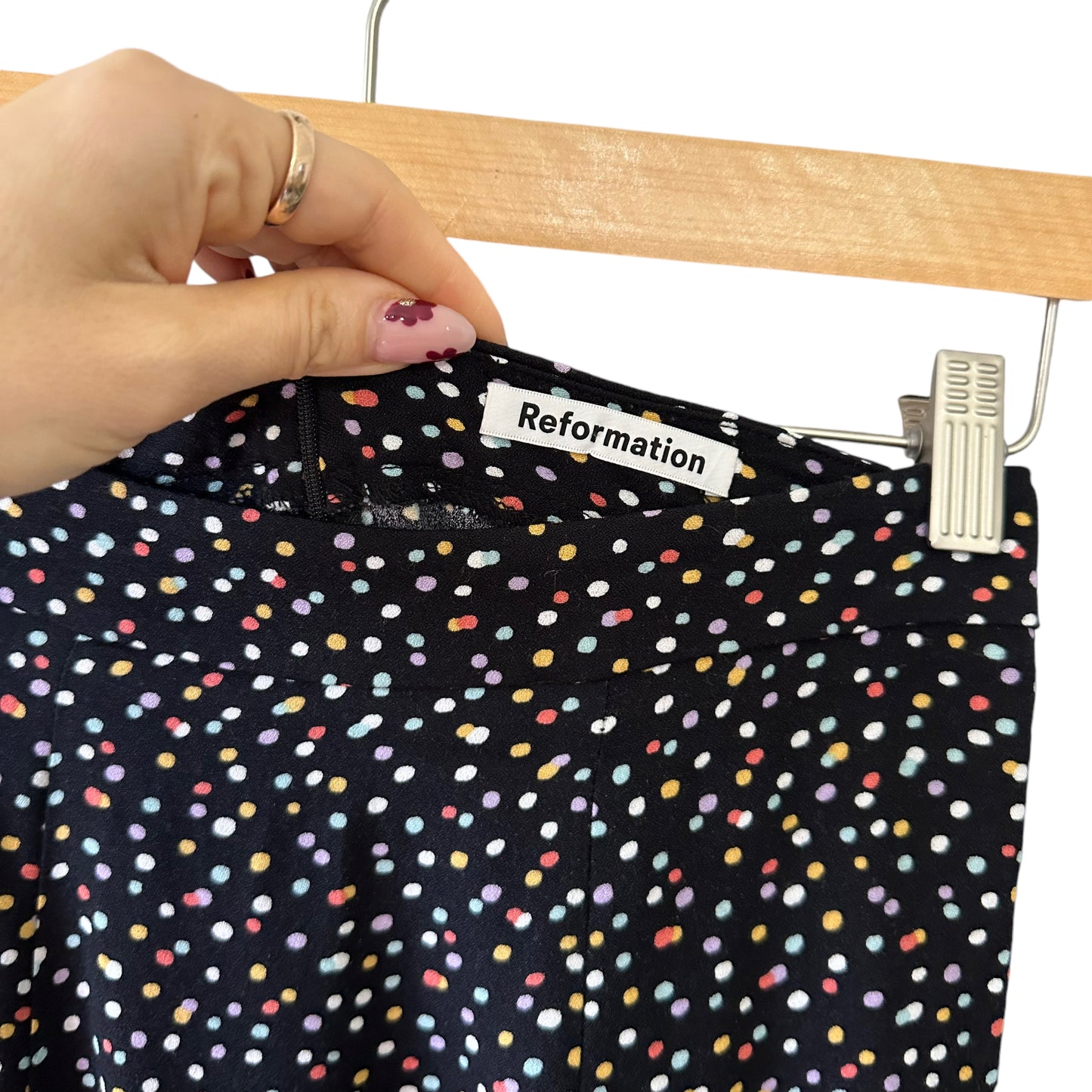 Reformation Flounce Polka Dot-Crepe Mini Skirt In Confetti Size 0