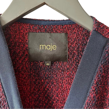 Maje Vero Checked Woven Tweed Jacket Size 8