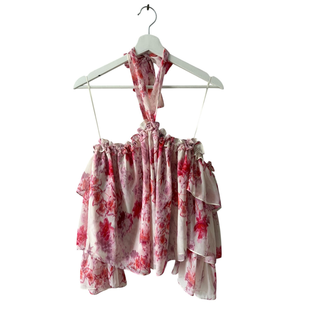 Misa Los Angeles Ditte Floral Ruffle Cold Shoulder Top Size XS