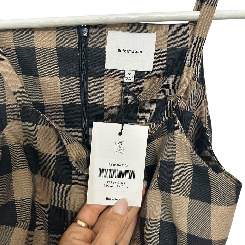 Reformation Phillipa Dress Brown Plaid Size 2