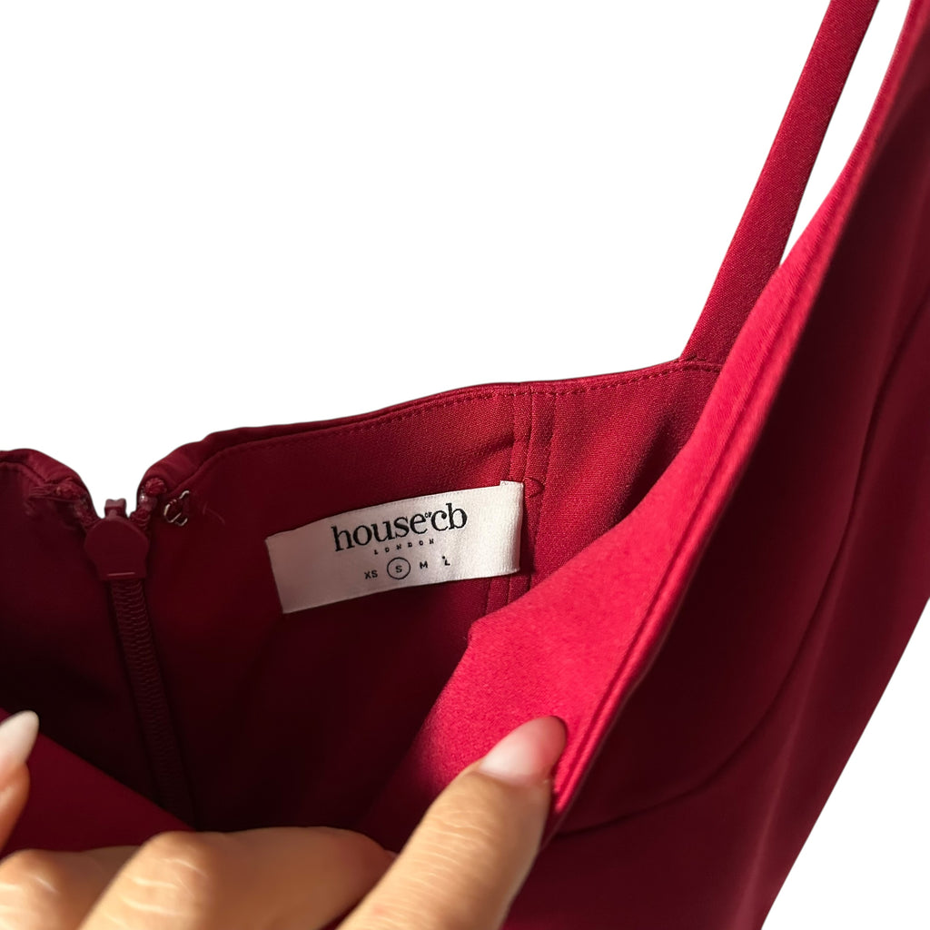 House Of CB  Casimira Wine Satin Corset Midi Dress Size S