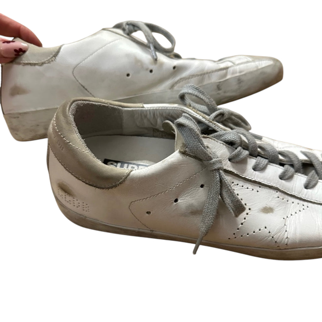 Golden Goose Super-Star with Perforated Star and Ice Gray Heel Tab Size 40