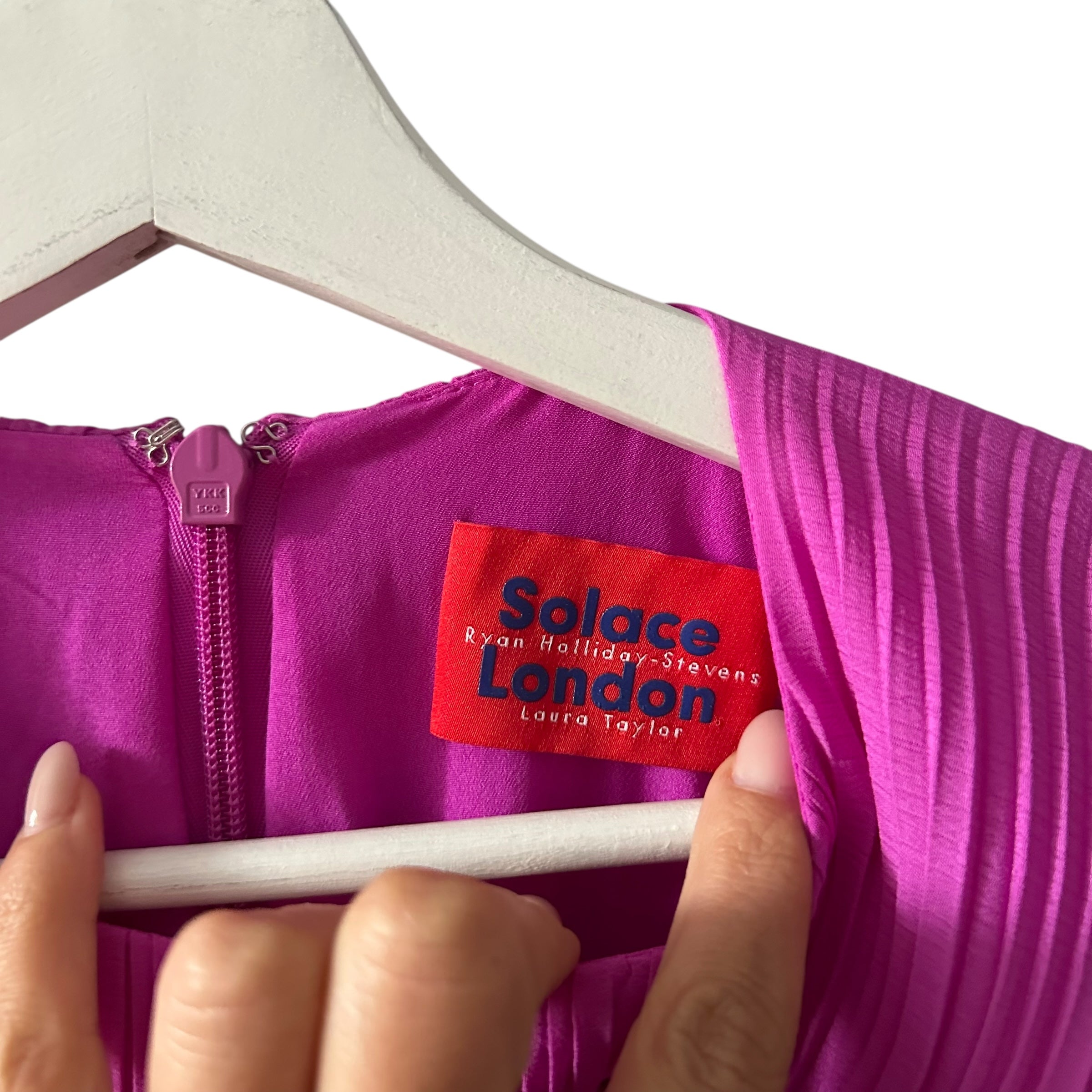 Solace London Tanzy Magenta Pleated Bow Waist Long Sleeve Mini Dress Size 6