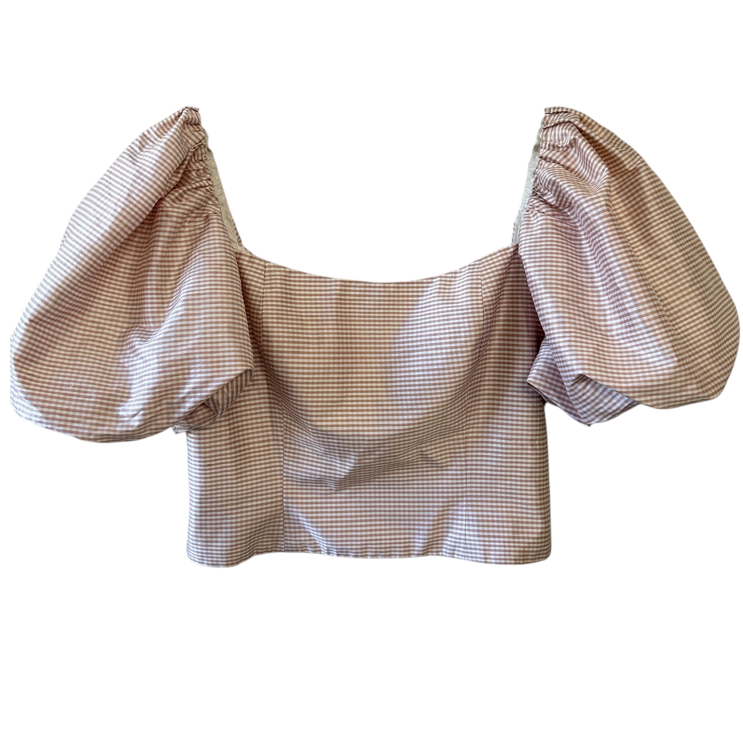 MARKARIAN Mrytle Blush Gingham Silk Puff Sleeve Top Size 10