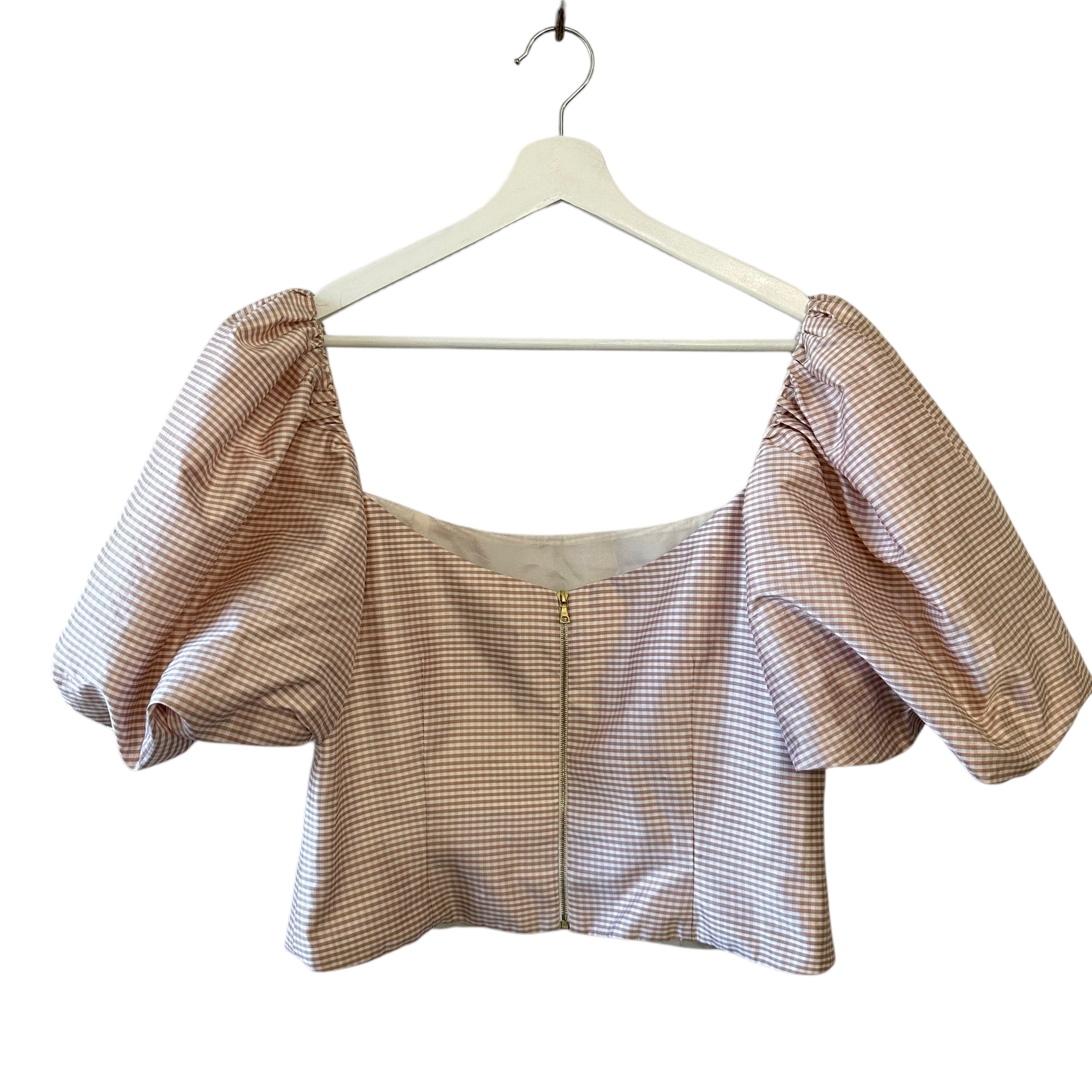 MARKARIAN Mrytle Blush Gingham Silk Puff Sleeve Top Size 10