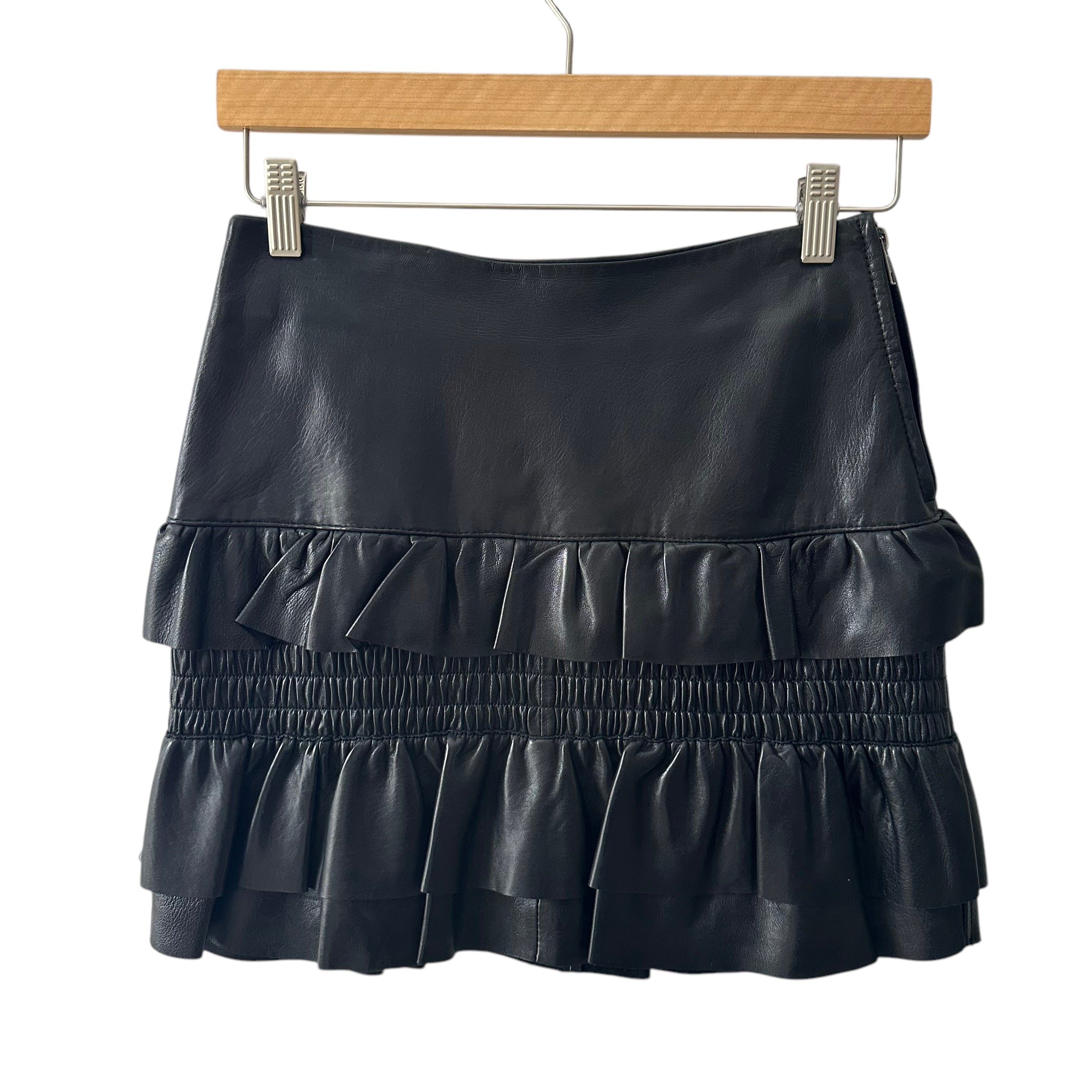 Maje Leather Skirt Jupia Ruffle Mini Size 4