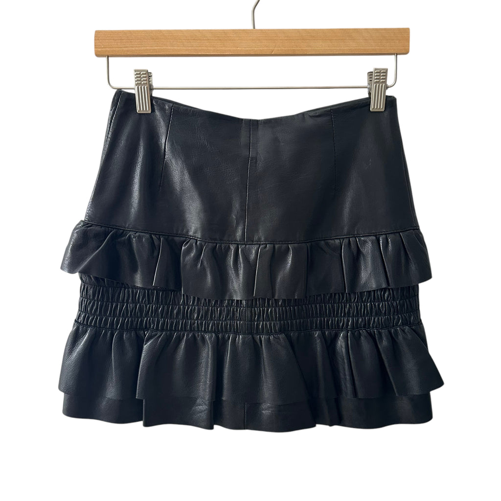 Maje Leather Skirt Jupia Ruffle Mini Size 4