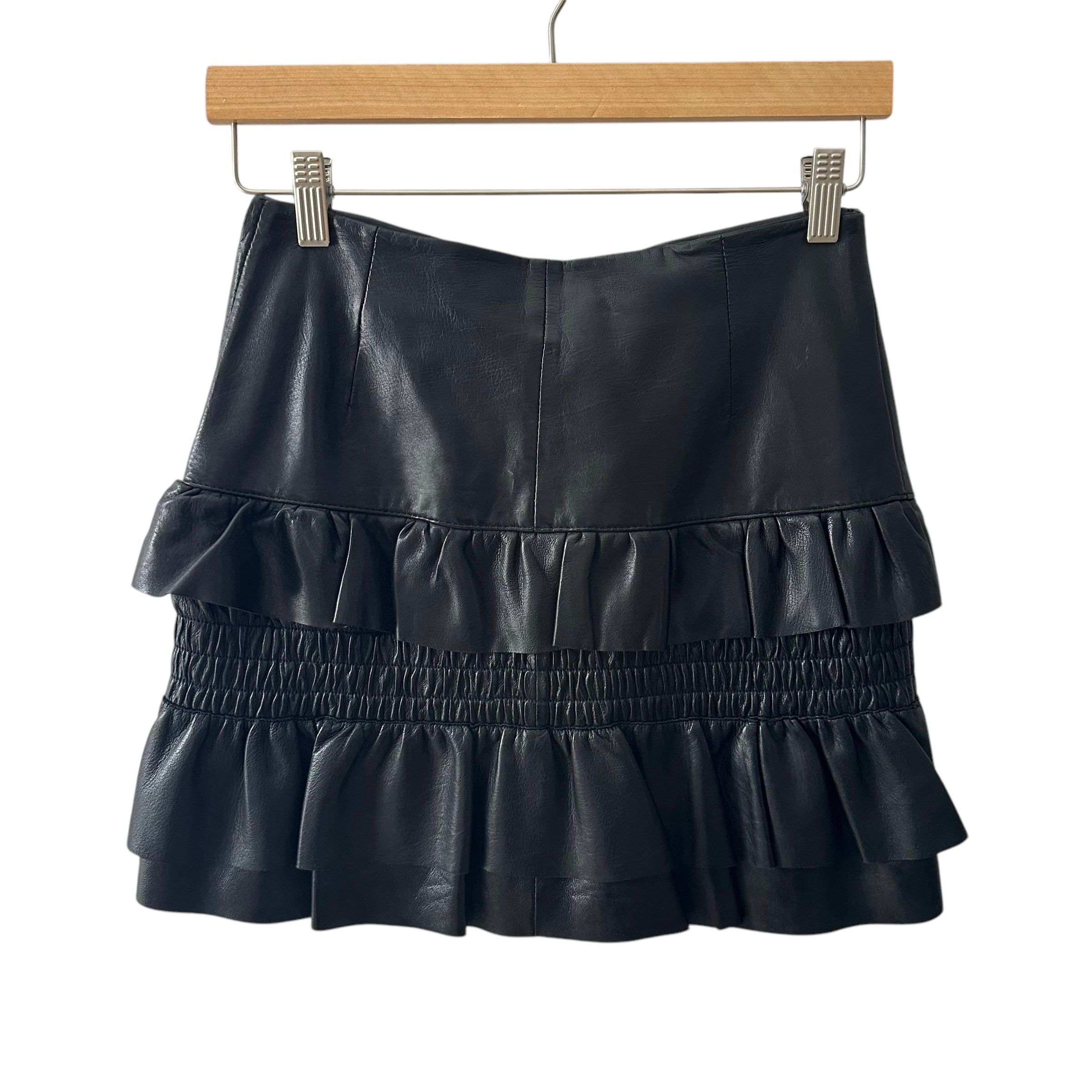 Maje Leather Skirt Jupia Ruffle Mini Size 4