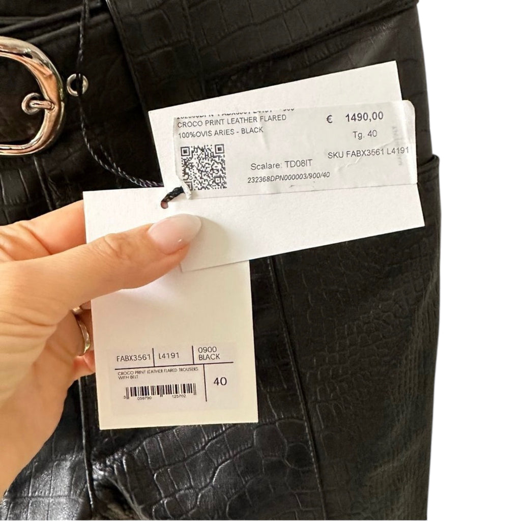 ALESSANDRA RICH Croc-Effect Leather Pants Size 40