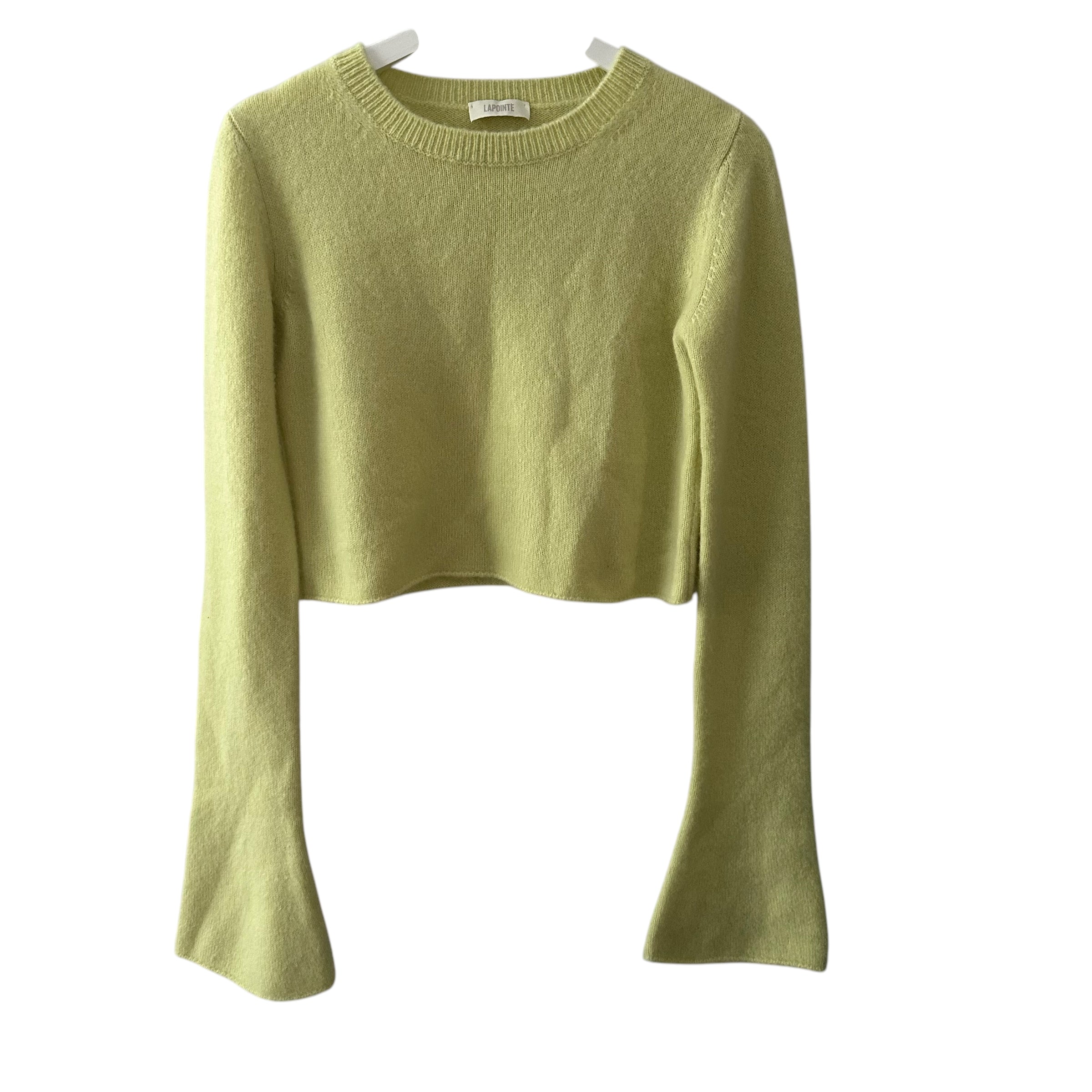 LAPOINTE Airy Cashmere-Silk Crewneck Flare-Sleeve Crop Sweater Size S