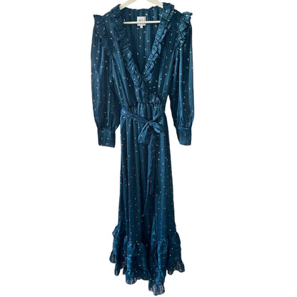 Misa Los Angeles Blue Ruffle Maxi Faux Wrap Dress Size S