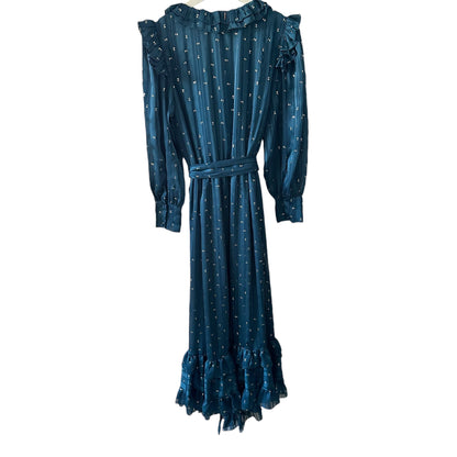 Misa Los Angeles Blue Ruffle Maxi Faux Wrap Dress Size S