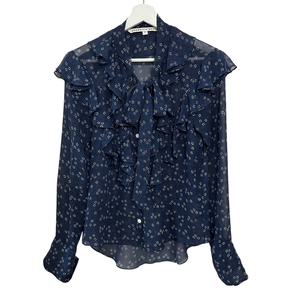 VERONICA BEARD Finley Silk Ruffle Tie Neck Blouse Size 2