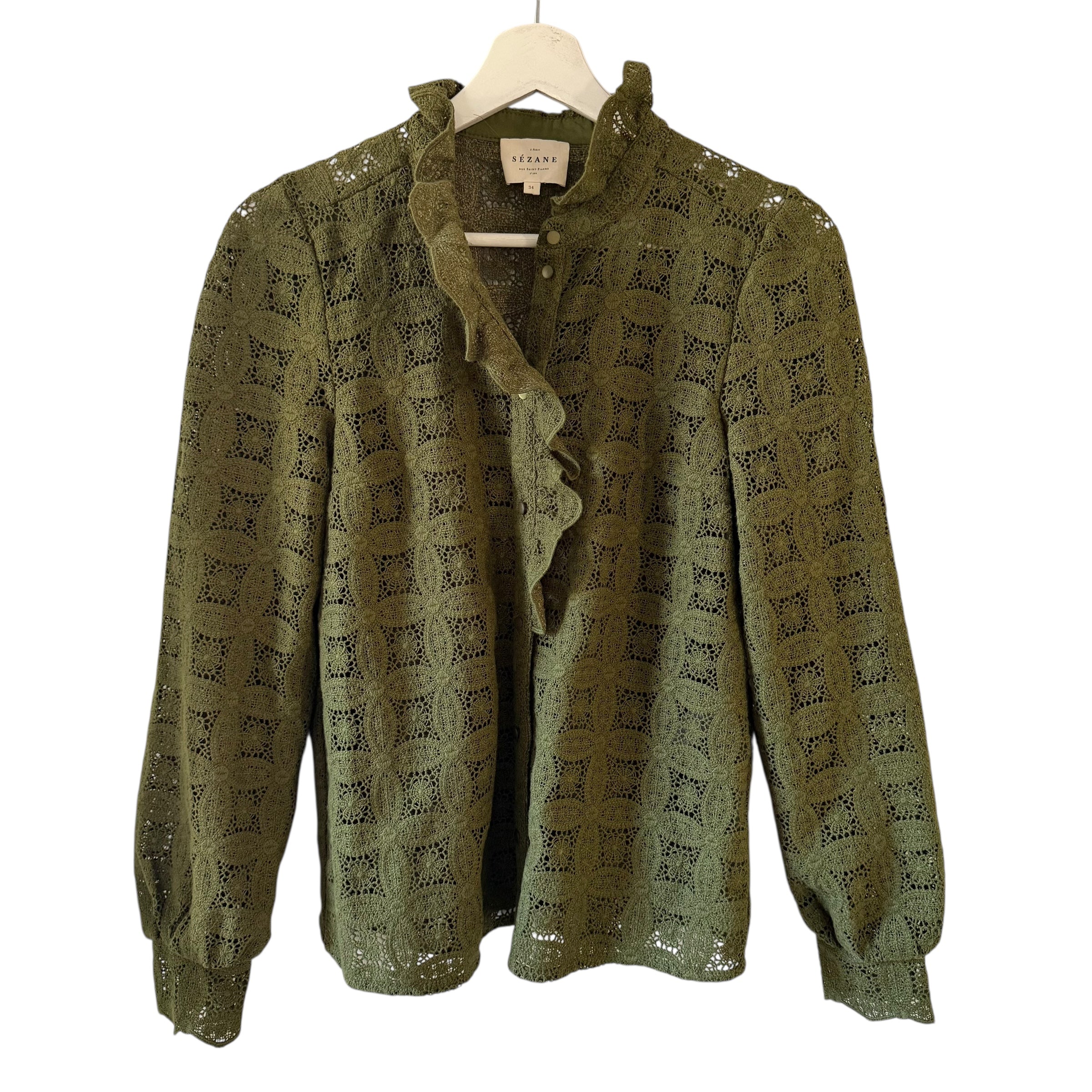 Sezane Chlo Shirt Khakhi Guipure Size 2