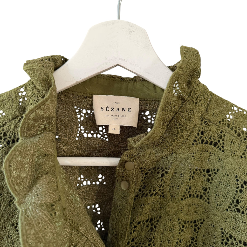 Sezane Chlo Shirt Khakhi Guipure Size 2