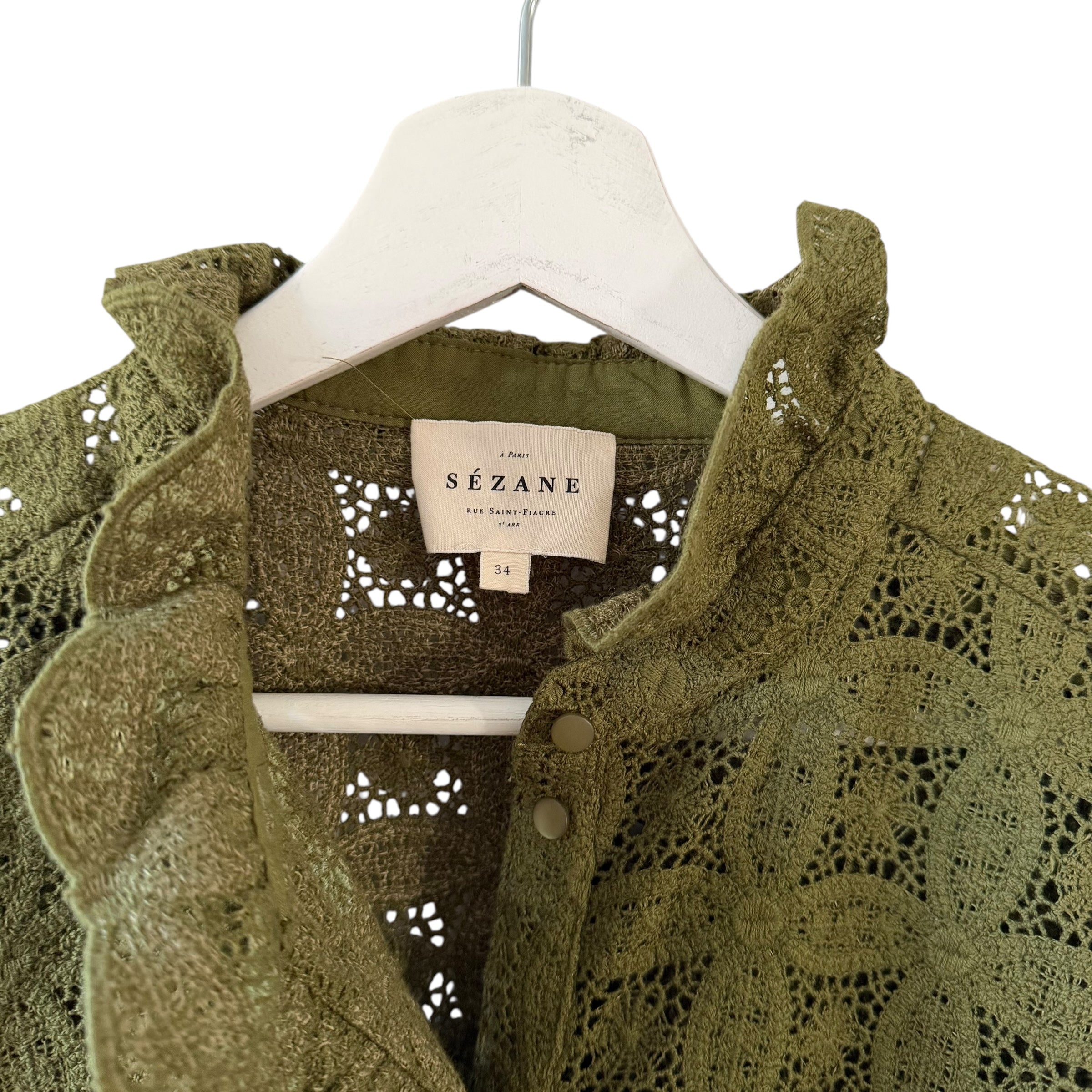 Sezane Chlo Shirt Khakhi Guipure Size 2