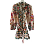 FARM Rio Cream Lucy Floral Tapestry Long Sleeve Mini Dress Size S