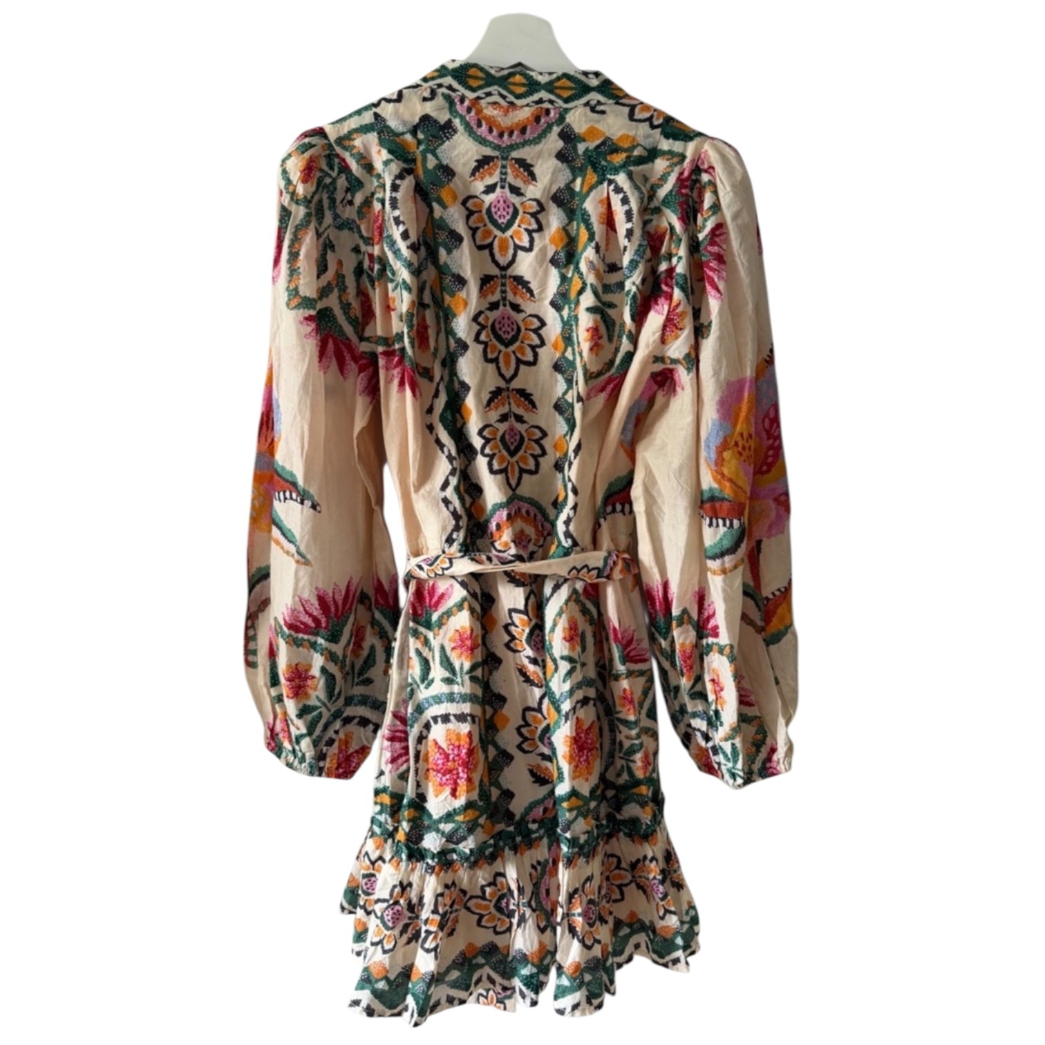 FARM Rio Cream Lucy Floral Tapestry Long Sleeve Mini Dress Size S