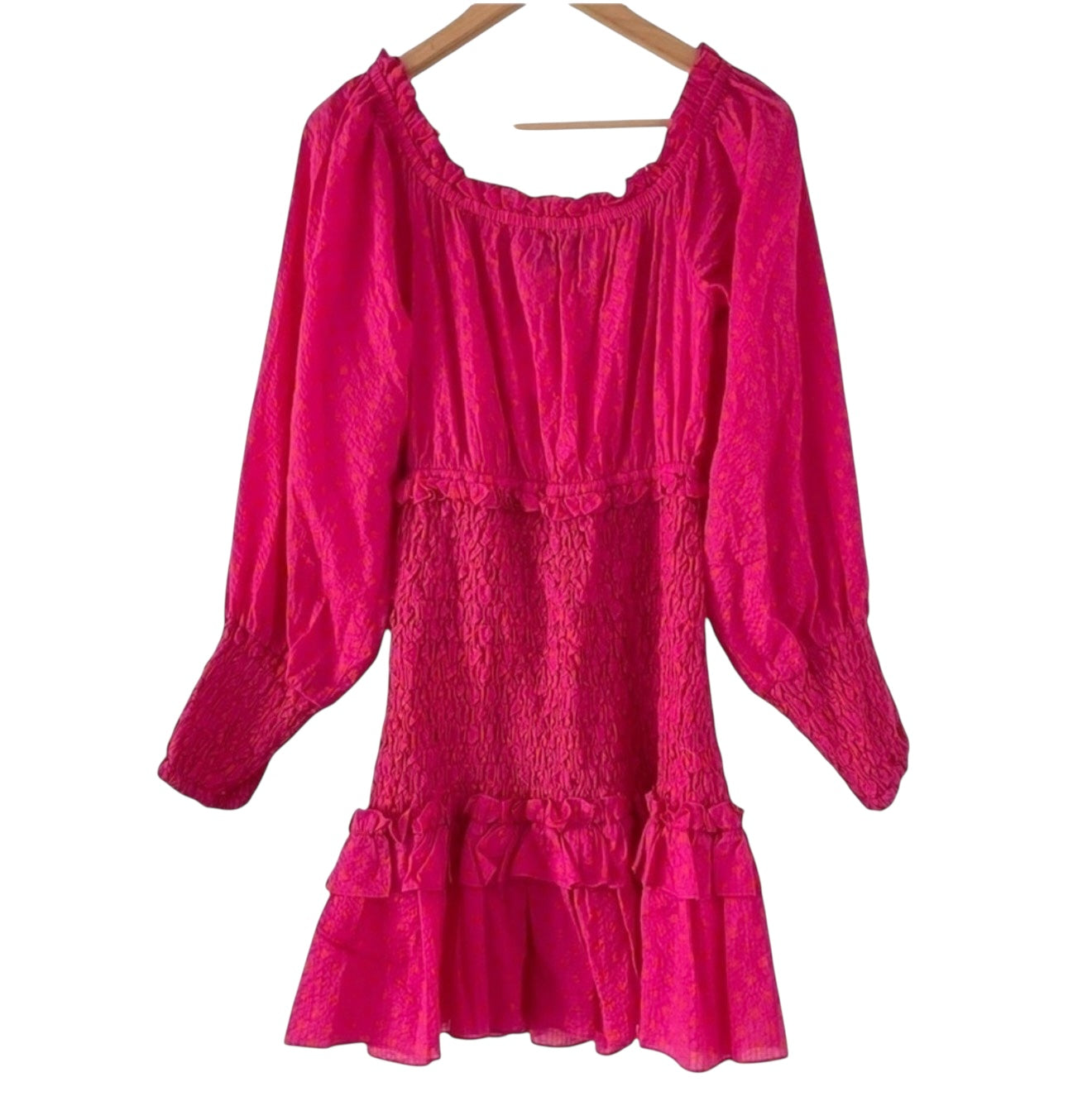 Alexis Polka-dot Off Shoulder Cotton Fuchsia Dress Size L