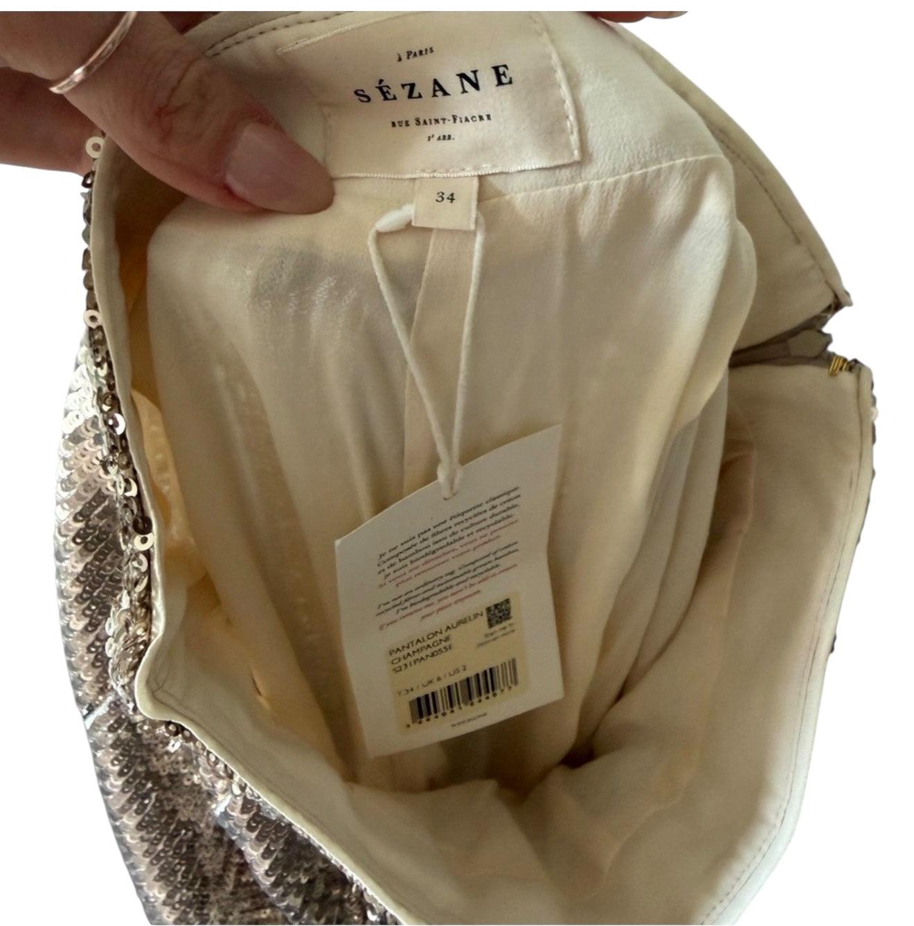 Sezane Wide-Leg Sequined Aurelin Trouser Pants Size 2