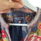 Johnny Was Workshop Plaid Embroidered Floral Top Size M