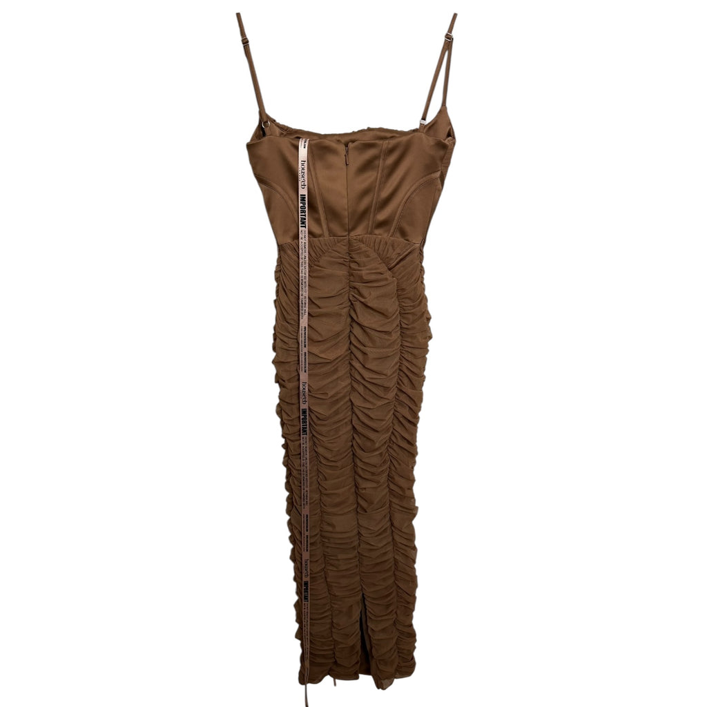 House Of CB Lillian Corset Ruched Mesh Bodycon Maxi Dress Mocha Size S