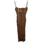 House Of CB Lillian Corset Ruched Mesh Bodycon Maxi Dress Mocha Size S