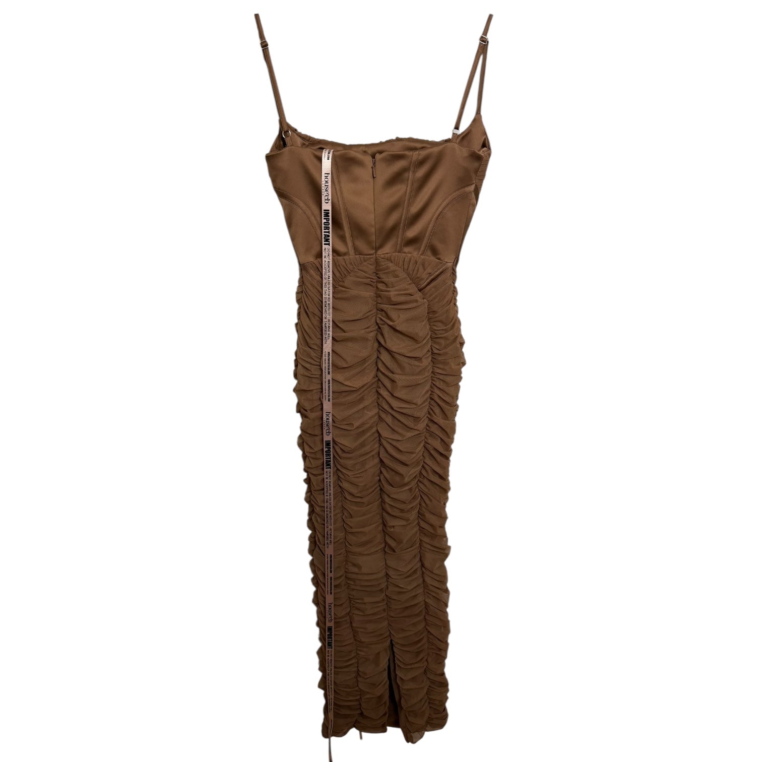 House Of CB Lillian Corset Ruched Mesh Bodycon Maxi Dress Mocha Size S